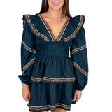 Jacki Embroidered Tiered Mini Dress - Black