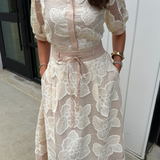 Katriana Crochet Midi Dress - Almond