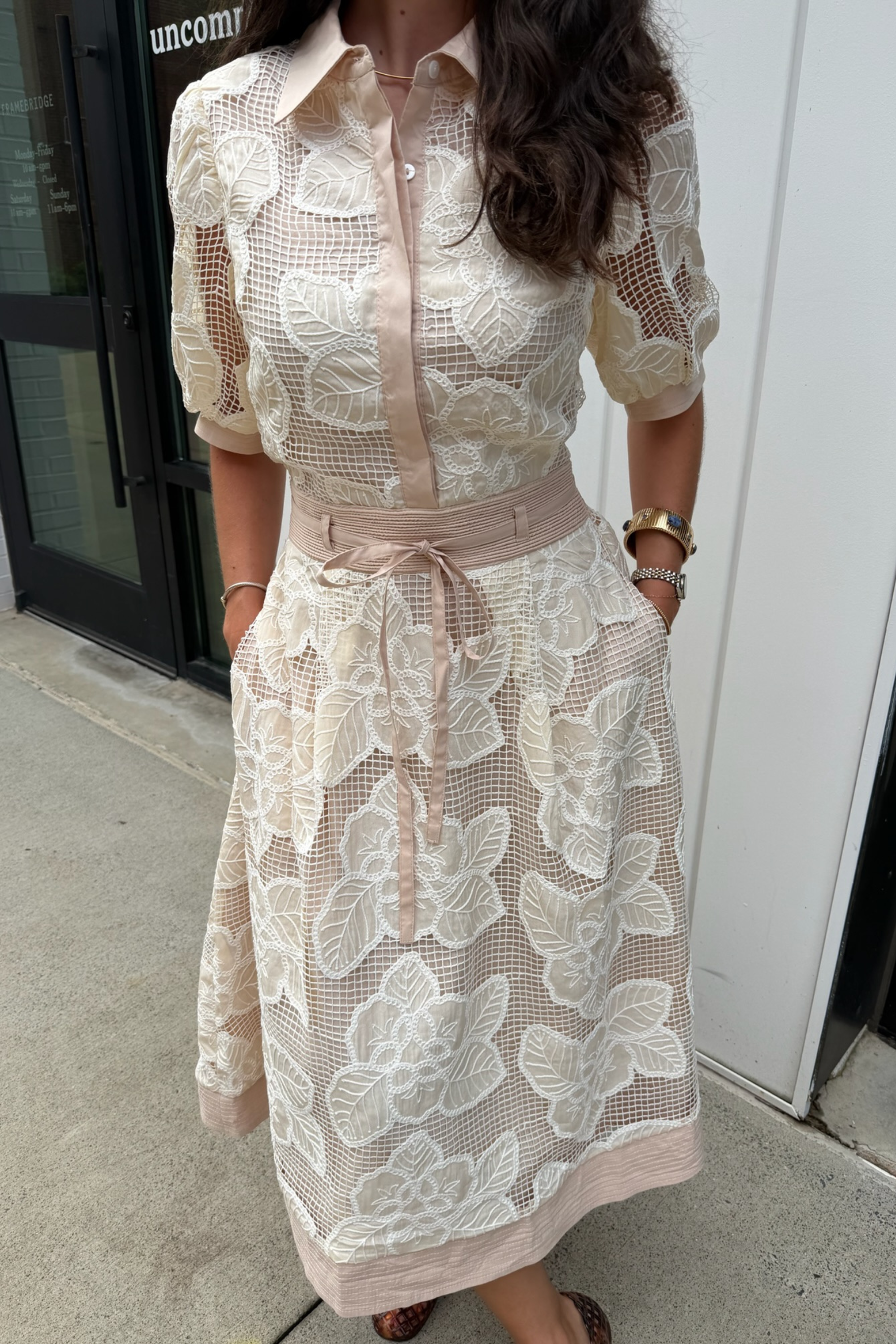 Katriana Crochet Midi Dress - Almond