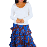 Savannah Tiered Lace Midi Skirt - Cobalt Floral