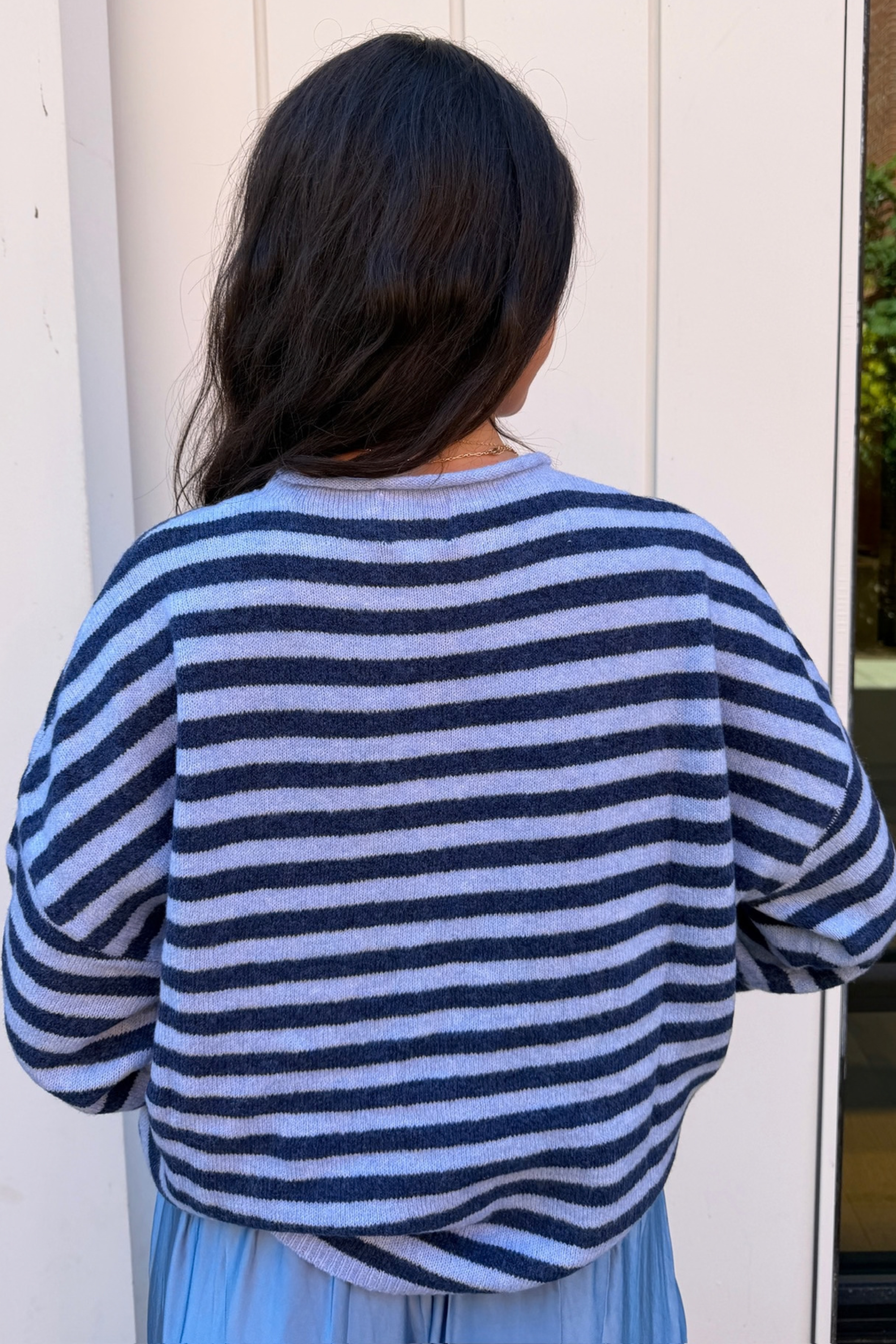 Tommie Stripe Cardigan - Dusty Blue