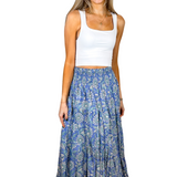 Lucy Smocked Maxi Skirt - Peri Teal Daisy