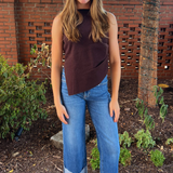 Brooke Boat Neck Asymmetrical Tank - Dark Chocolate