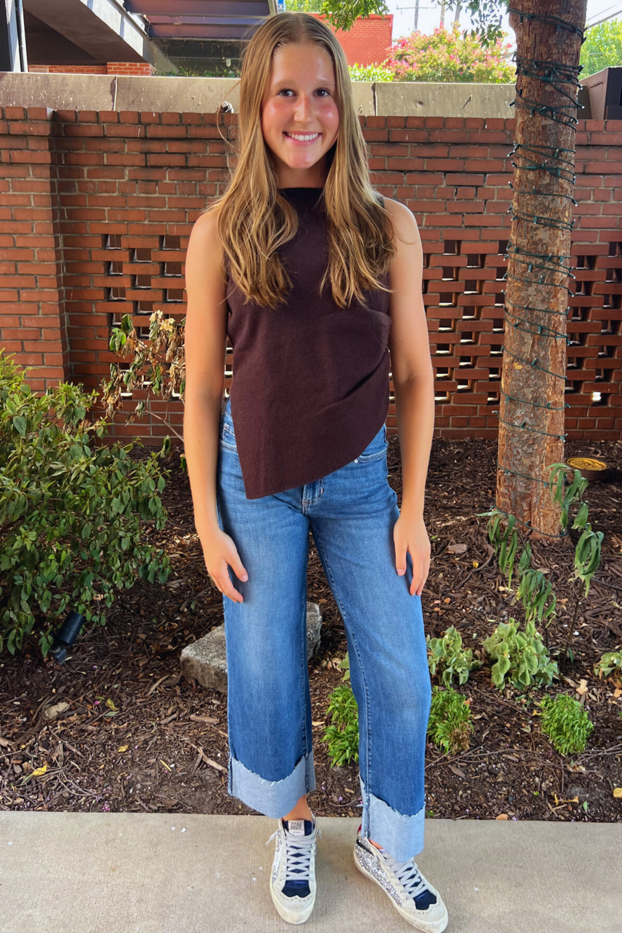Brooke Boat Neck Asymmetrical Tank - Dark Chocolate