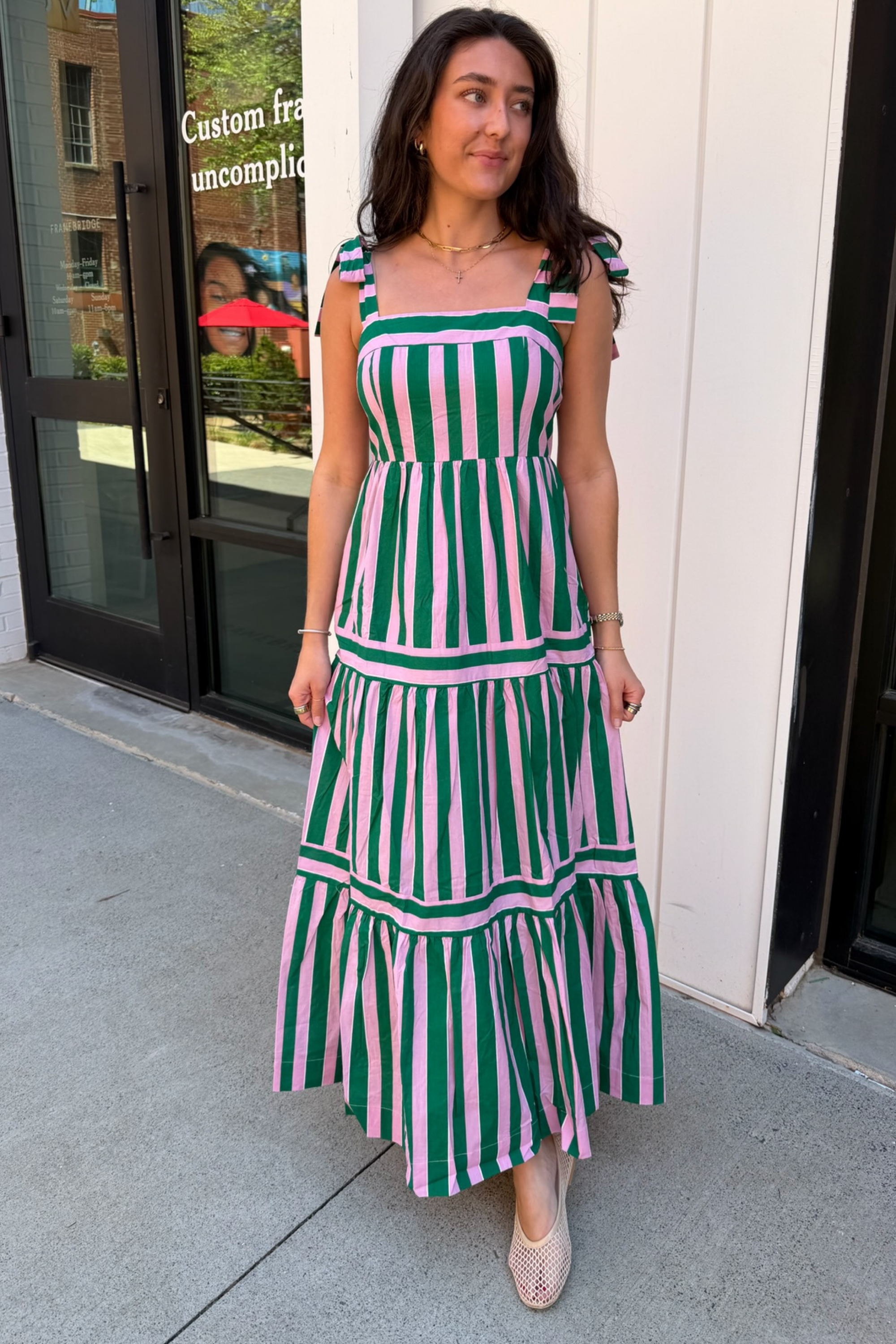 Hanna Stripe Maxi Dress - Green/Pink Lilbelle Charlotte Hanna Stripe Maxi Dress - Green/Pink Lilbelle Charlotte