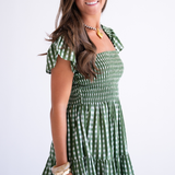 Lil Fall Smocked Mini Dress - Gingham Olive