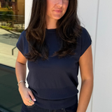 Edie Ribbed Knit Sweater Top - Navy