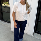 Nola Short Sleeve Button Down Cardigan - Ivory/Beige