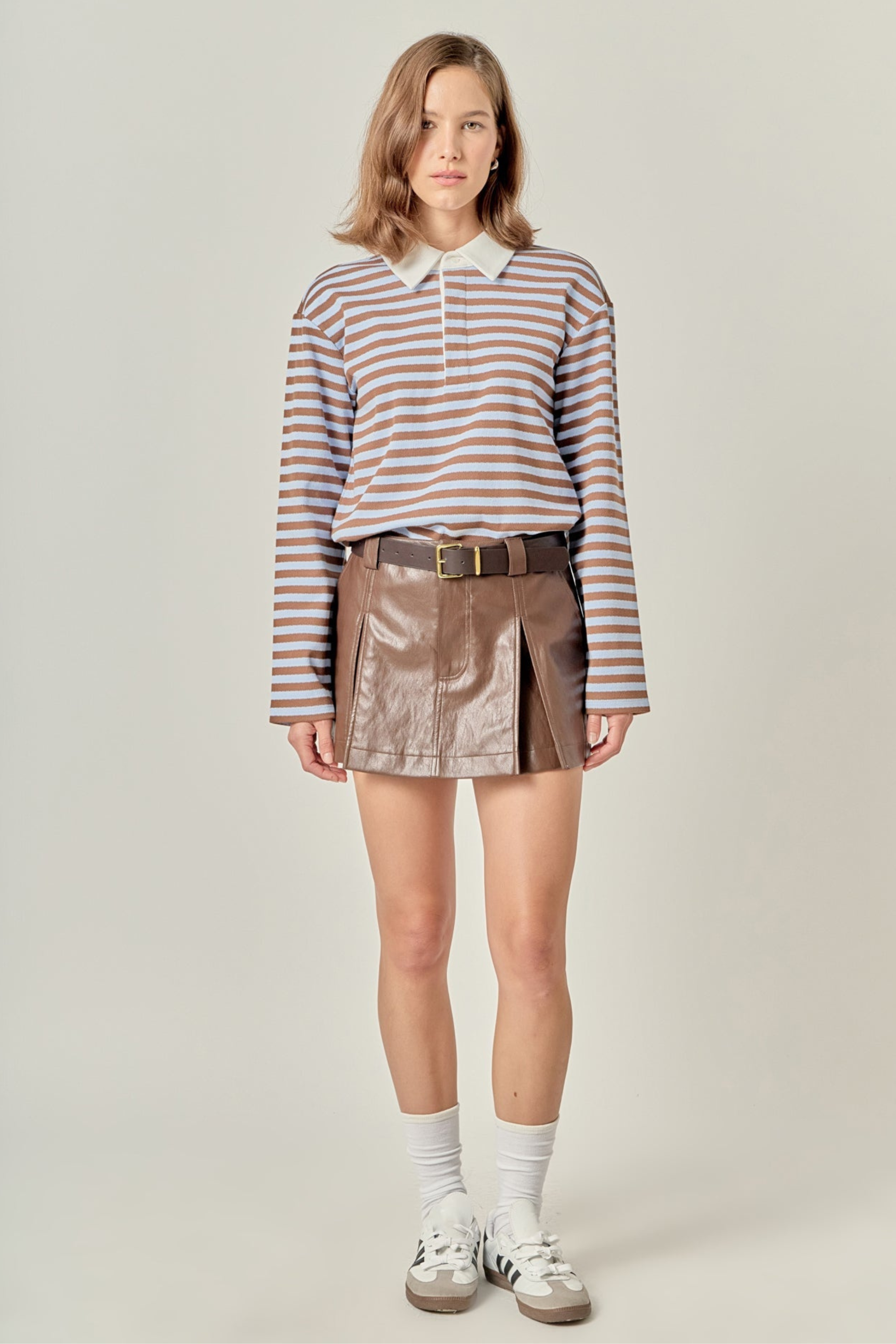 Hadley Rugby Stripe Long Sleeve Polo - Blue/Brown