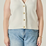 Gold Button Knit Vest - Cream