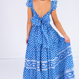 Erin Tie Back Maxi Dress - Mini Lotus Bright Blue