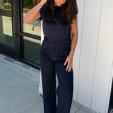 Edie Ribbed Knit Sweater Top - Navy