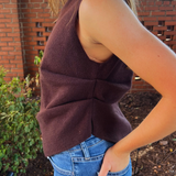 Brooke Boat Neck Asymmetrical Tank - Dark Chocolate