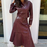 Oleska Faux Leather Midi Skirt - Burgundy