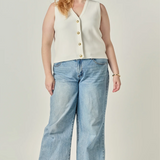 Gold Button Knit Vest - Cream