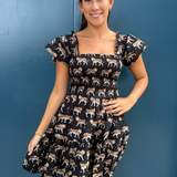 Lil Smocked Mini Dress - Tigers Black