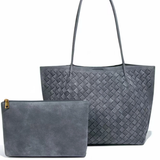 Livy Suede Tote Bag with Pouch - Grey