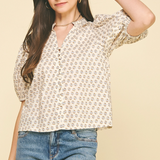 Kayla Floral Puff Sleeve Top - Cream