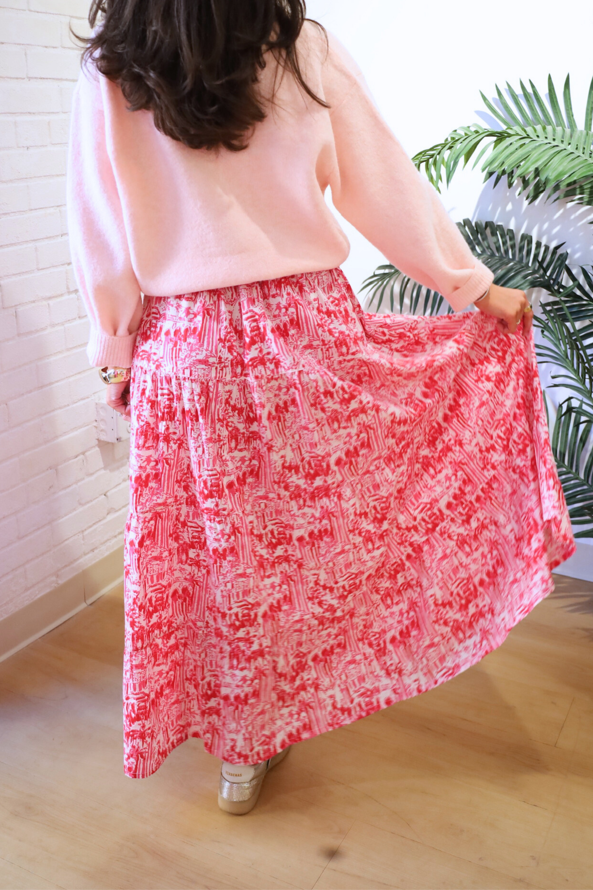 Jane Elastic Waist Maxi Skirt - Palm Beach Magenta
