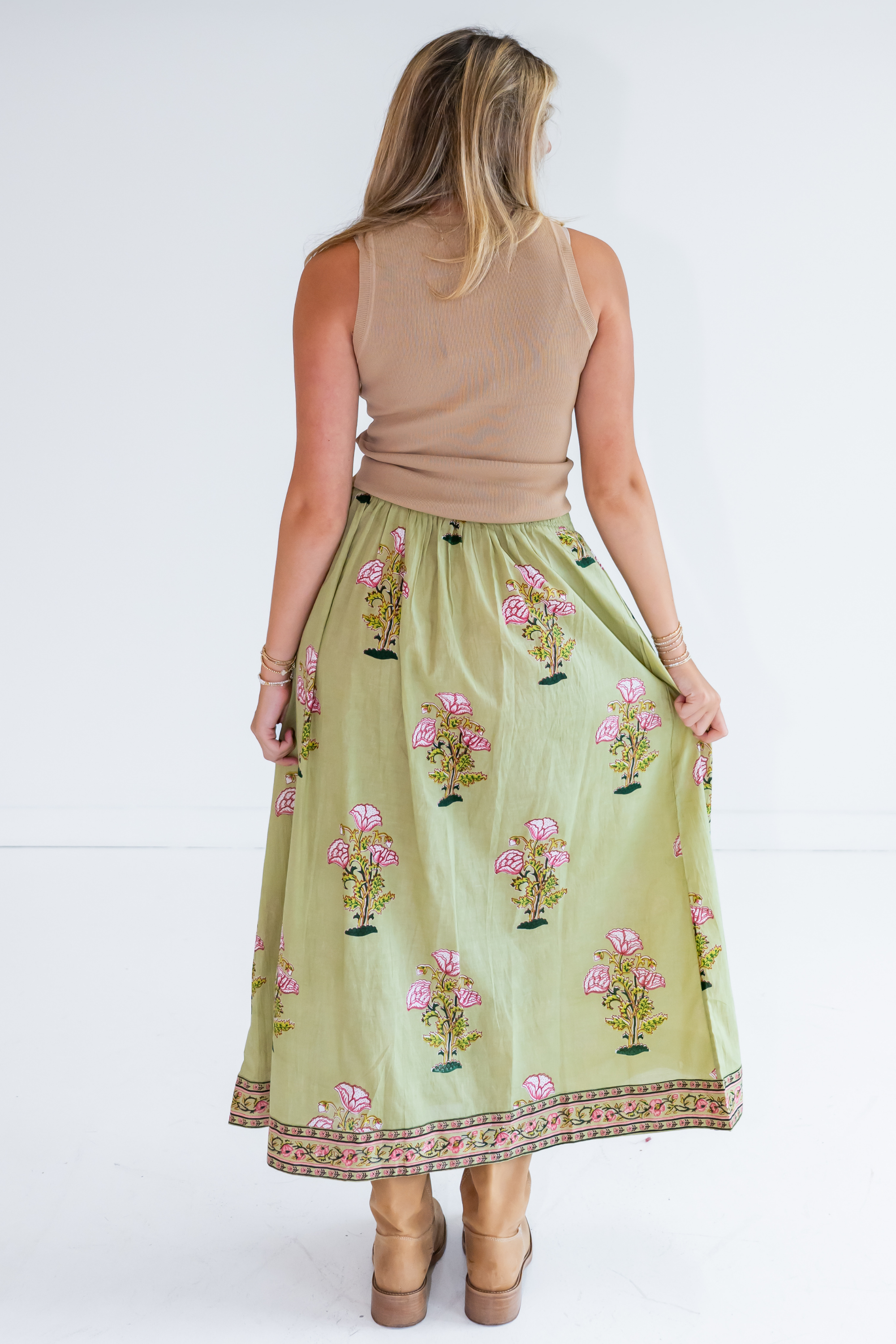 Emily Blockprint Maxi Skirt - Buta Khaki
