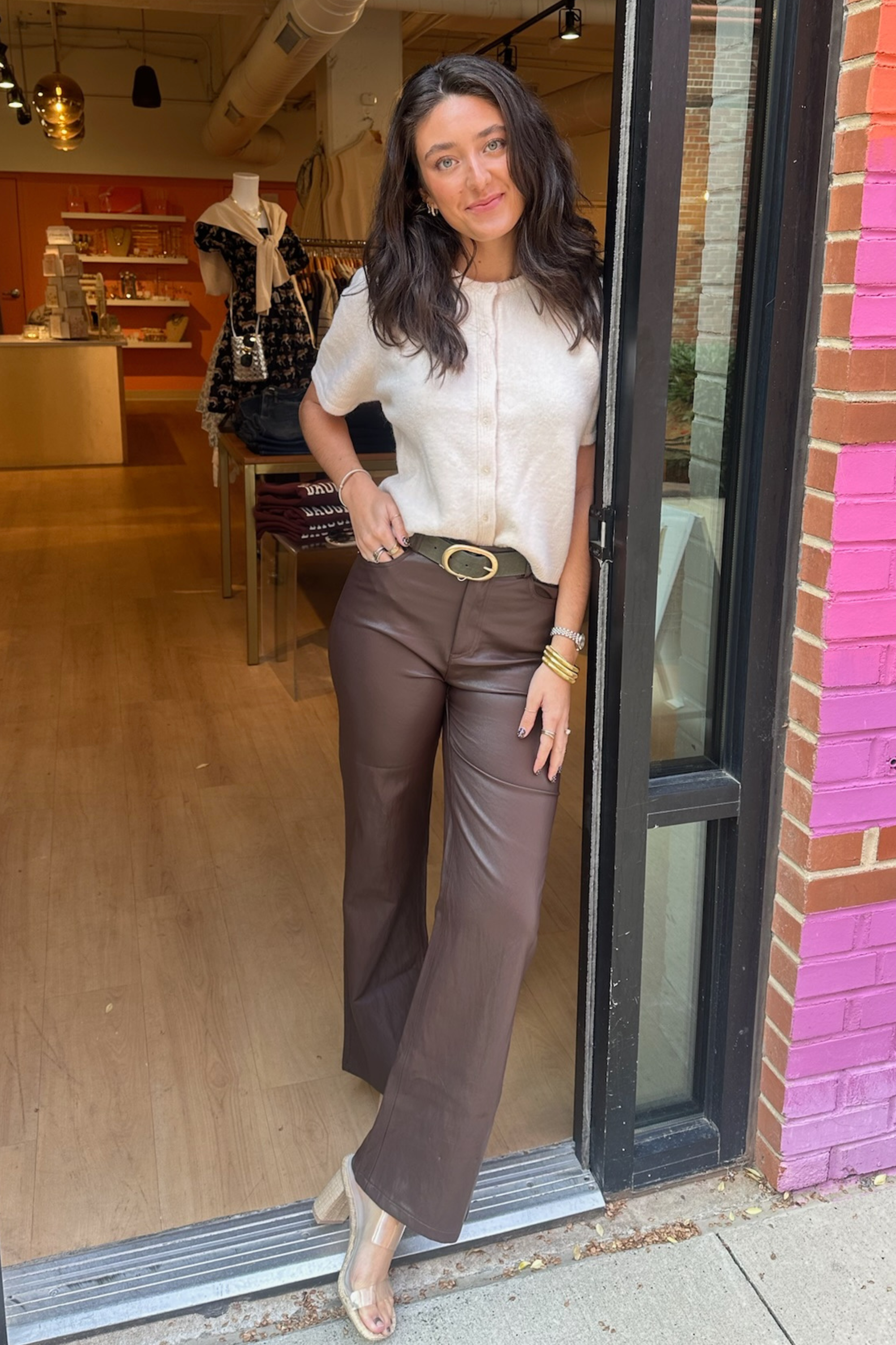 Adler Faux Leather Pants - Brown