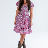 Lil Smocked Mini Dress - Blossom Maroon