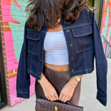 Bliss Snap Button Denim Jacket - Dark Denim