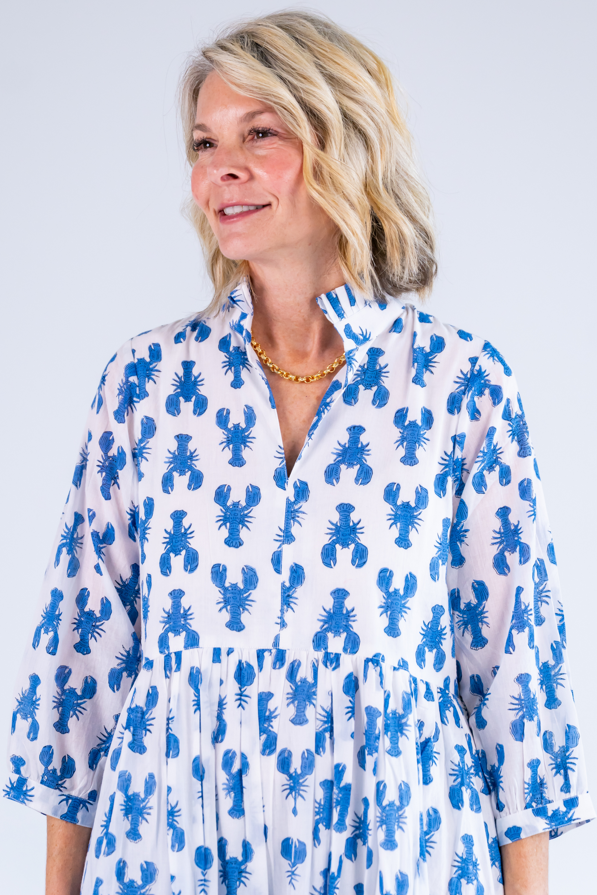 Esther 3/4 Sleeve Maxi Dress - Lobsters Bright Blue