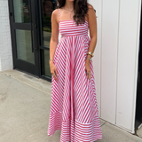 Cece Stripe Maxi Dress - Red
