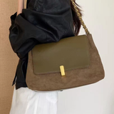 Ansel Suede + Leather Shoulder Bag - Olive
