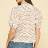 Kayla Floral Puff Sleeve Top - Cream
