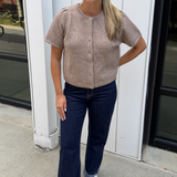 Nola Short Sleeve Button Down Cardigan - Brown