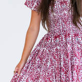 Lil Smocked Mini Dress - Blossom Maroon