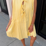 Hilary Tie Mini Dress - Lemon Yellow