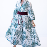 Esther 3/4 Sleeve Blockprint Maxi Dress - Toile Dark Green