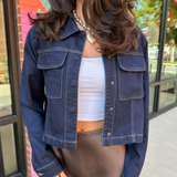 Bliss Snap Button Denim Jacket - Dark Denim