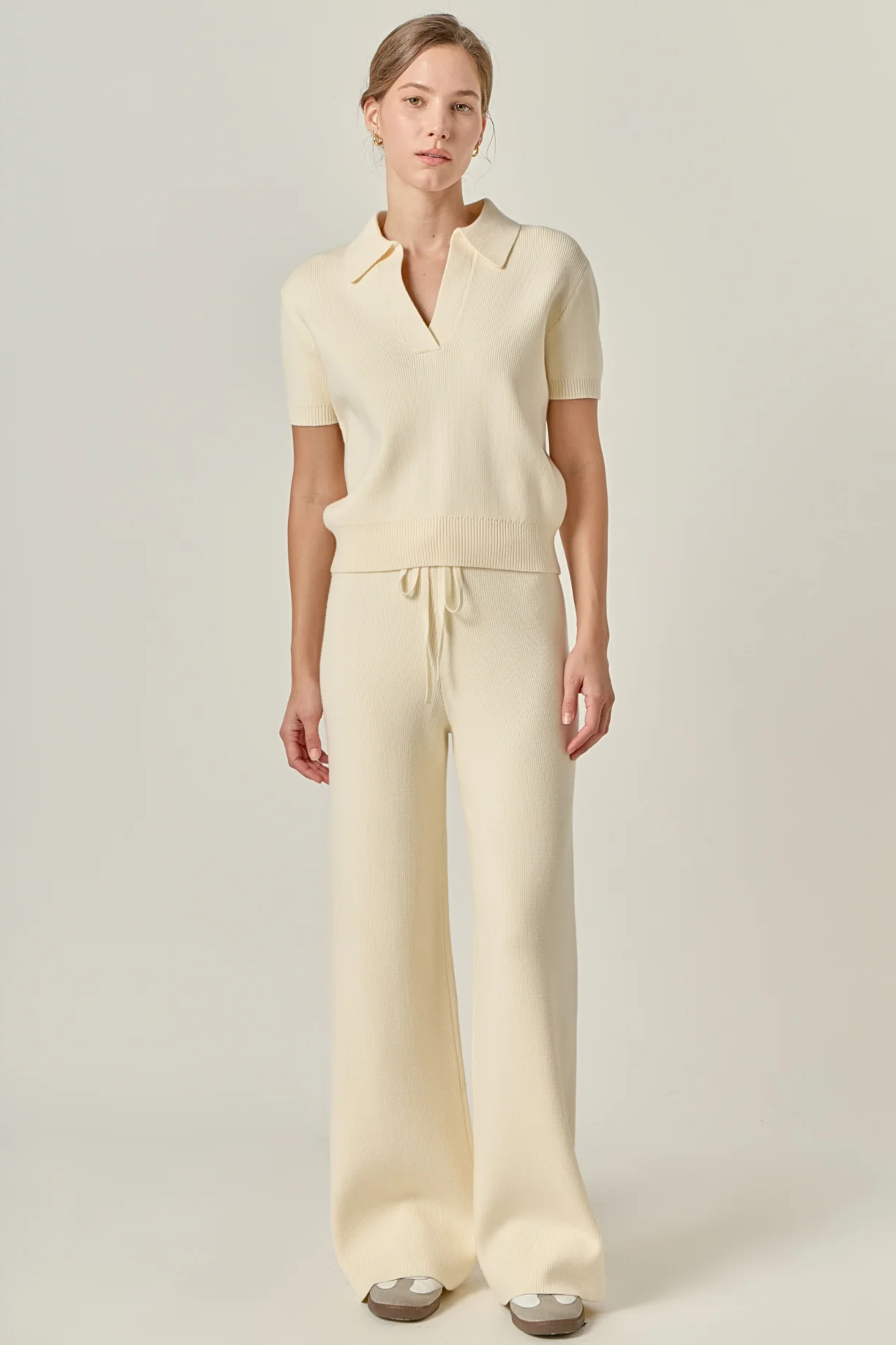 Polo Knit Collared Top - Ivory