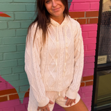 Sutton Chenille Hoodie Short Set - Egret