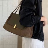 Ansel Suede + Leather Shoulder Bag - Olive