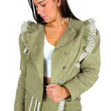 Marissa Twill Embroidered Jacket - Olive/Ivory