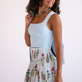Britt Fall Smocked Midi Skirt - Pinstripe Floral Light Blue