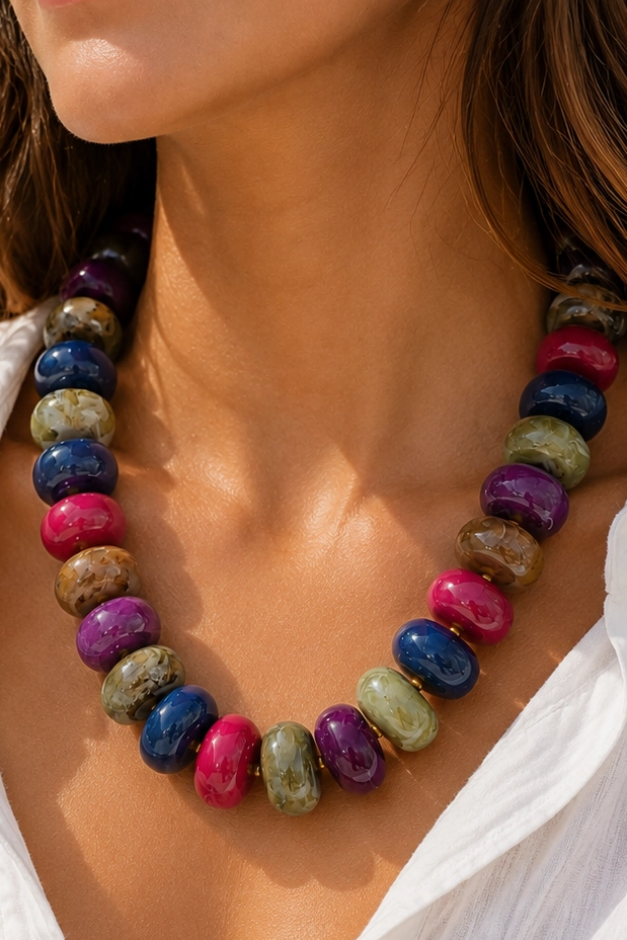 Chunky Marble Bead Necklace - Dark Multi