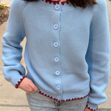 Aliza Contrast Stitch Cardigan - Blue/Red