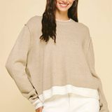 Cloe Contrast Hem Sweater - Taupe