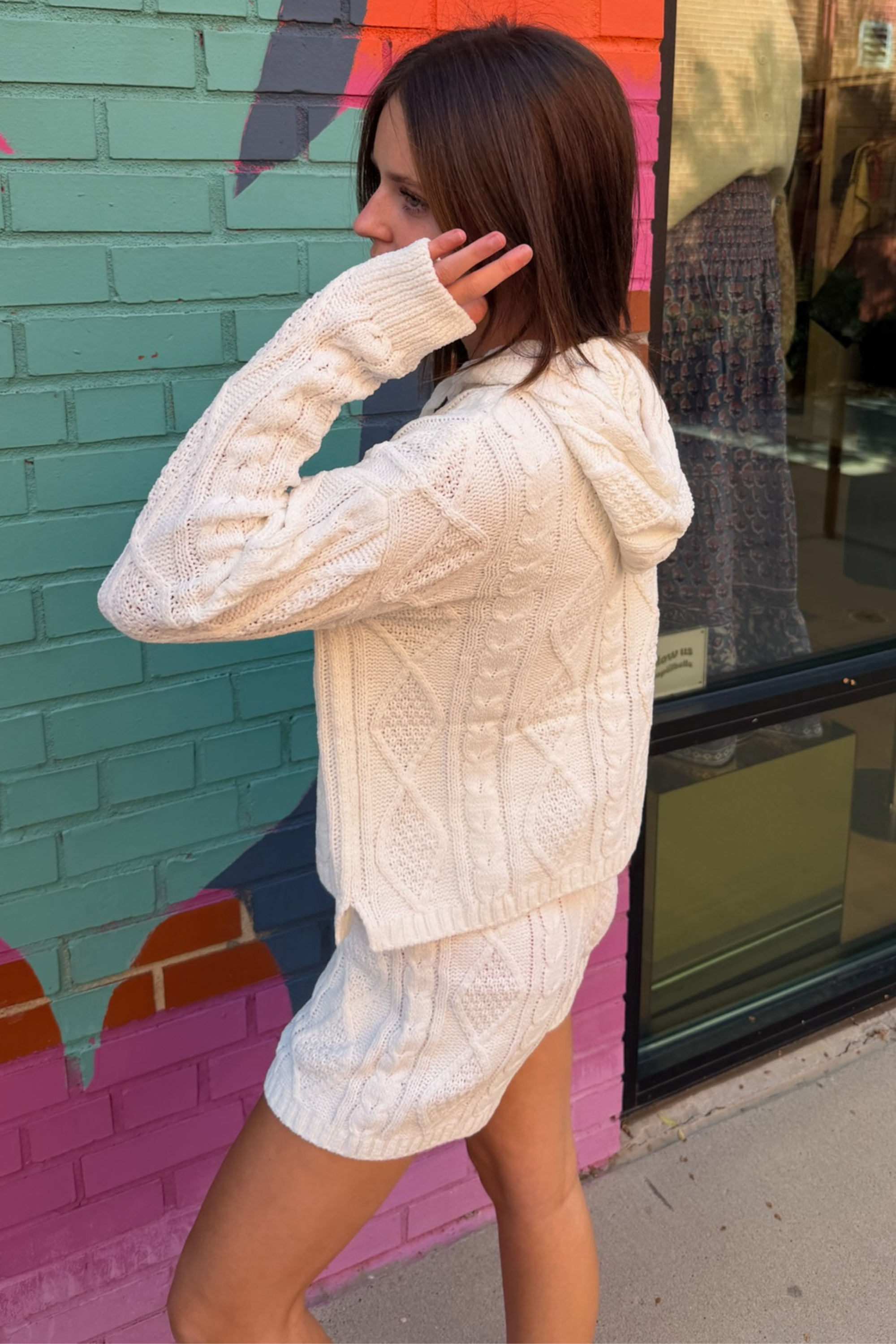 Sutton Chenille Hoodie Short Set - Egret