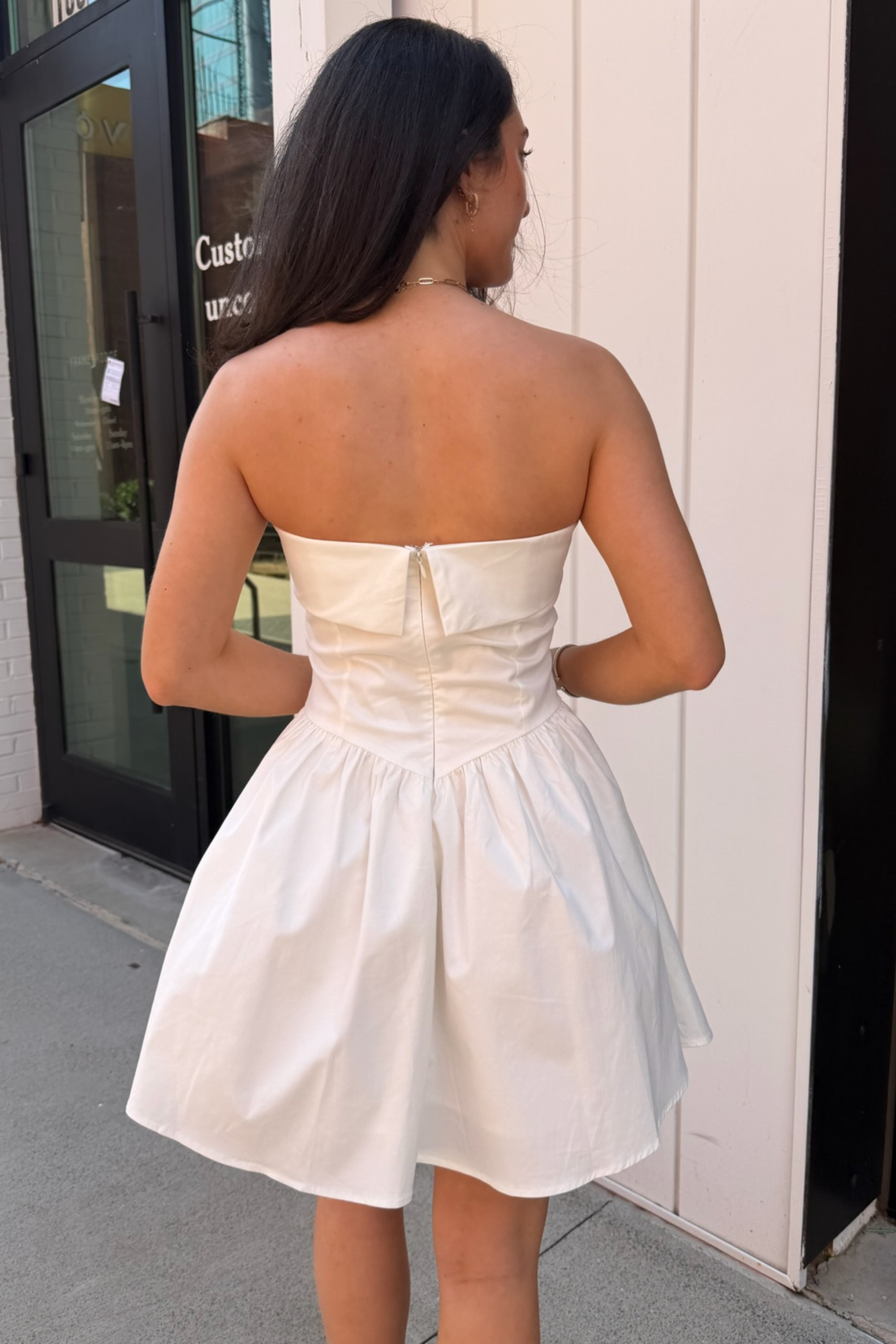 Sash Strapless Mini Dress - White