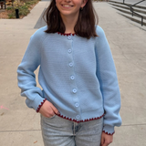 Aliza Contrast Stitch Cardigan - Blue/Red