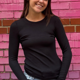 Ribbed Long Sleeve Top - Black