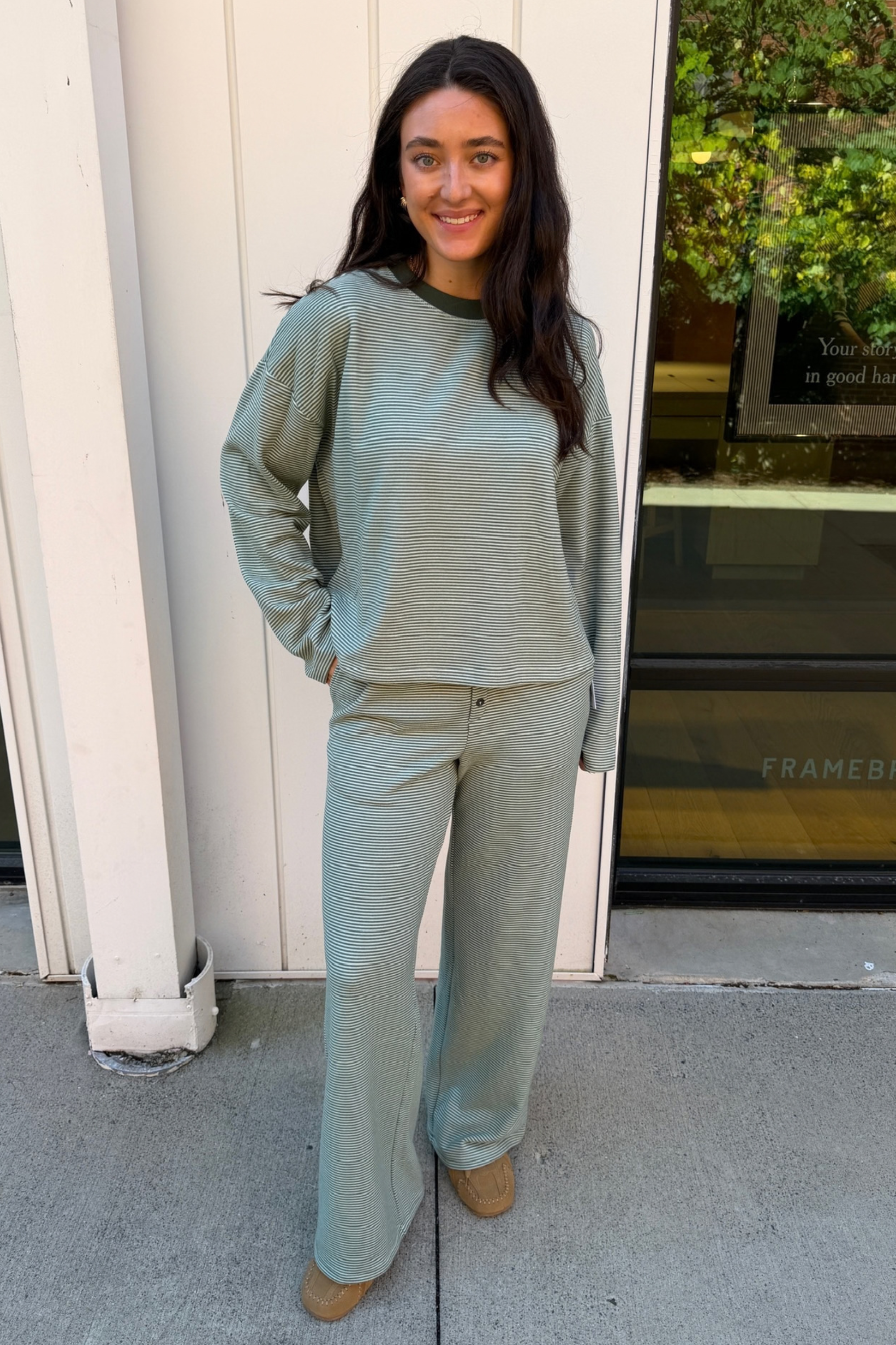 Tia Oversized Stripe Cozy Tee - Green
