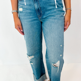 Logan 30" Inseam High Waist Crossover Dad Jean - Medium Dark